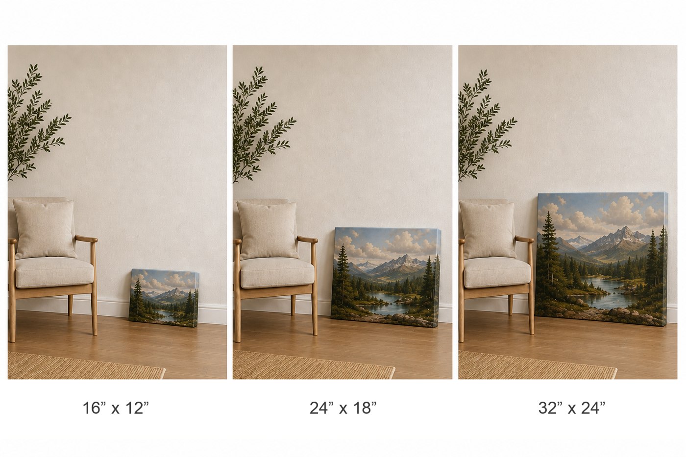 Gallery canvas size comparison in a room