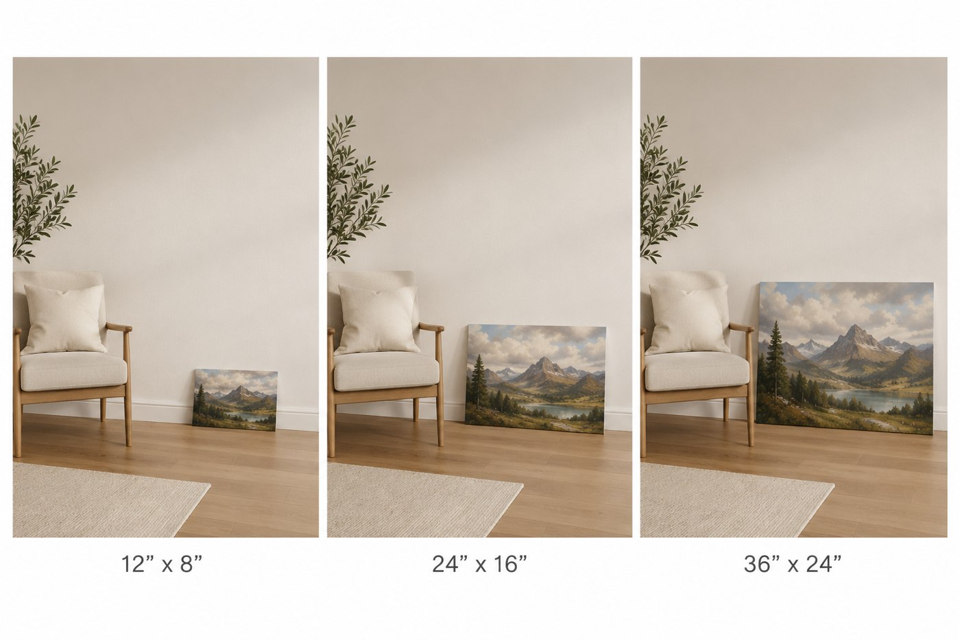 Fine art print size comparison in a room